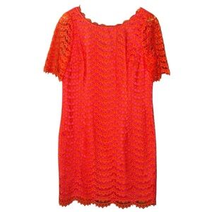 Boden dress orange lace pink lined short sleeve sheath mini dress size 8